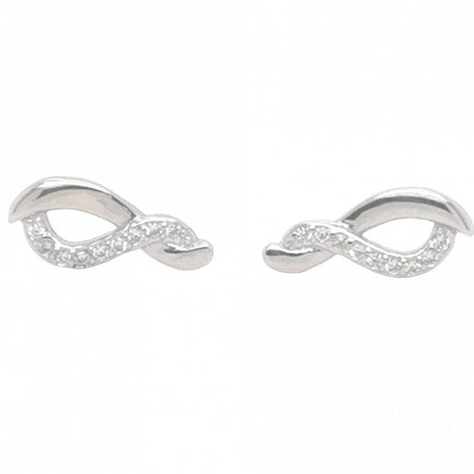 Faith Sterling Silver Sterling Silver Half CZ, Half Plain Wave Twist 5x13mm Stud Earrings