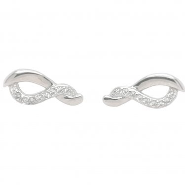 Sterling Silver Half CZ, Half Plain Wave Twist 5x13mm Stud Earrings