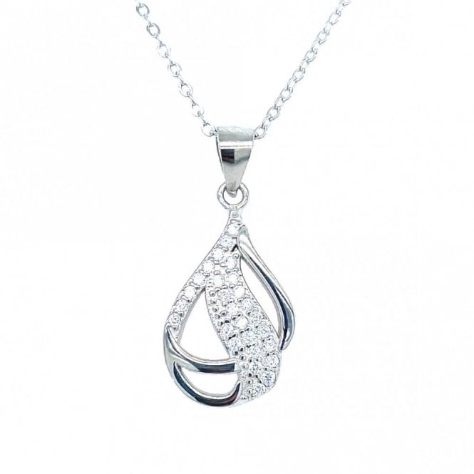 Faith Sterling Silver Sterling Silver Half CZ, Half Plain Wave Twist Necklace 18x12mm, 16-18