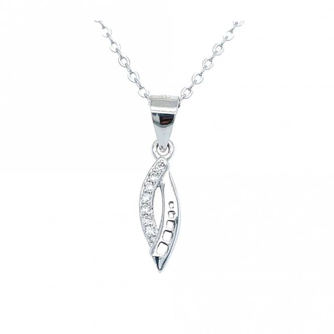Faith Sterling Silver Sterling Silver Half CZ, Half Plain with Part CZ Open Marquise Necklace 13x5mm, 16-18