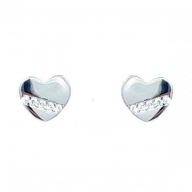 Sterling Silver Half CZ Heart Stud Earrings 7x7mm