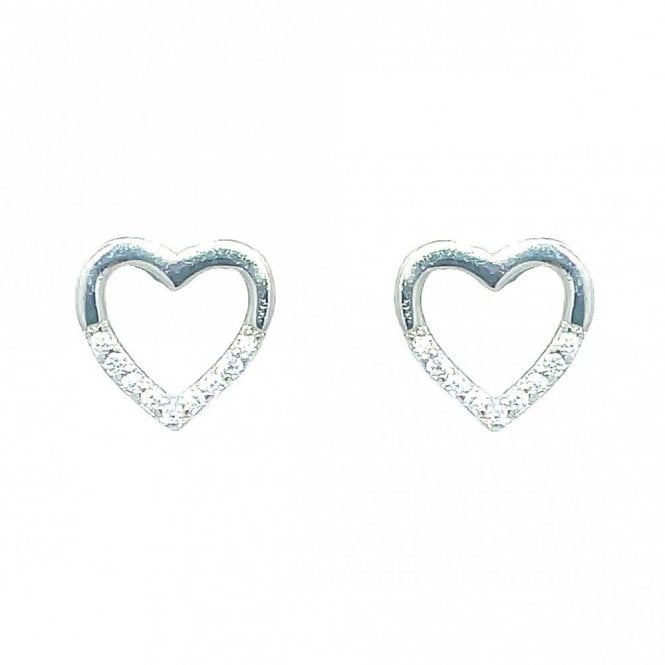 Faith Sterling Silver Sterling Silver Half CZ Heart Stud Earrings 8x9mm