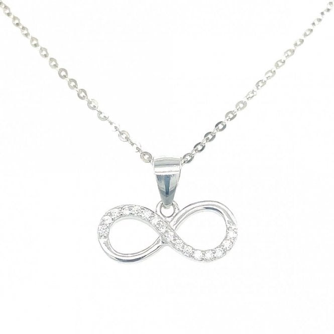 Faith Sterling Silver Sterling Silver Half CZ Infinity Necklace 7x12mm, 16-18