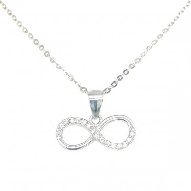 Sterling Silver Half CZ Infinity Necklace 7x12mm, 16-18" 