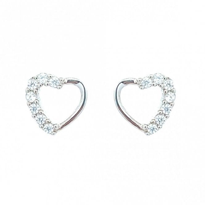 Faith Sterling Silver Sterling Silver Half CZ Open Heart Stud Earrings 9x9mm
