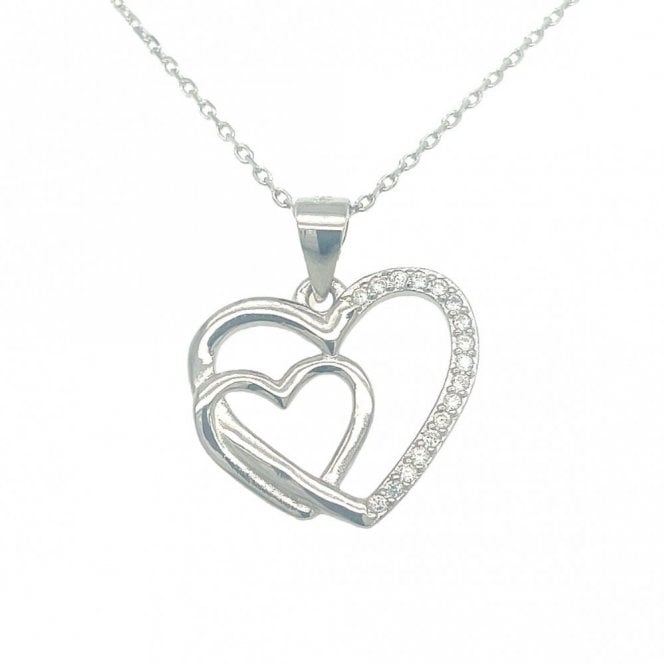 Faith Sterling Silver Sterling Silver Half CZ Open Heart with Heart Inside Necklace 17x15mm, 16-18