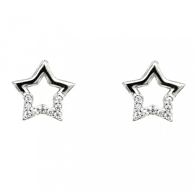 Faith Sterling Silver Sterling Silver Half CZ Star Stud Earrings 1 x 1cm