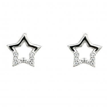 Sterling Silver Half CZ Star Stud Earrings 1 x 1cm