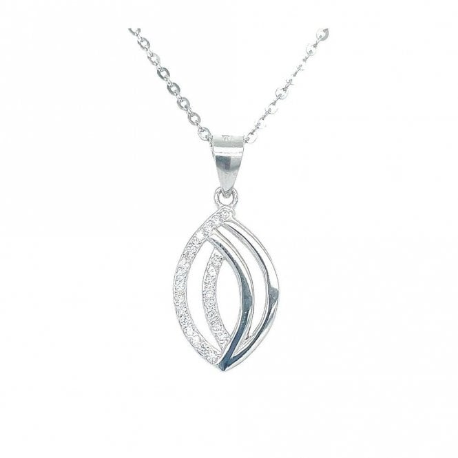 Faith Sterling Silver Sterling Silver Half Plain Half CZ Double Teardrop Necklace 17x11mm, 16-18
