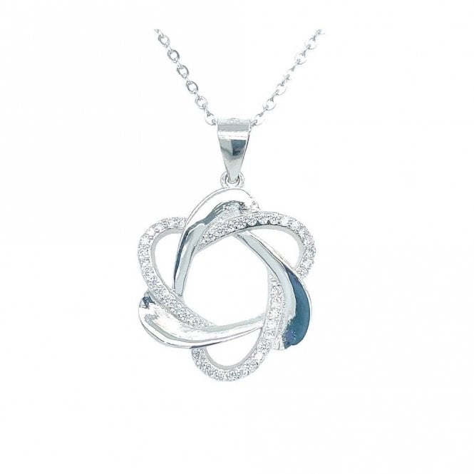 Faith Sterling Silver Sterling Silver Half Plain Half CZ Entwined Necklace 19x17mm, 16-18