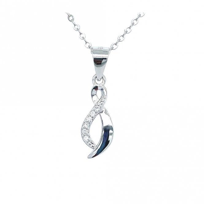 Faith Sterling Silver Sterling Silver Half Plain, Half CZ Figure of Eight Necklace 14x6mm, 16-18