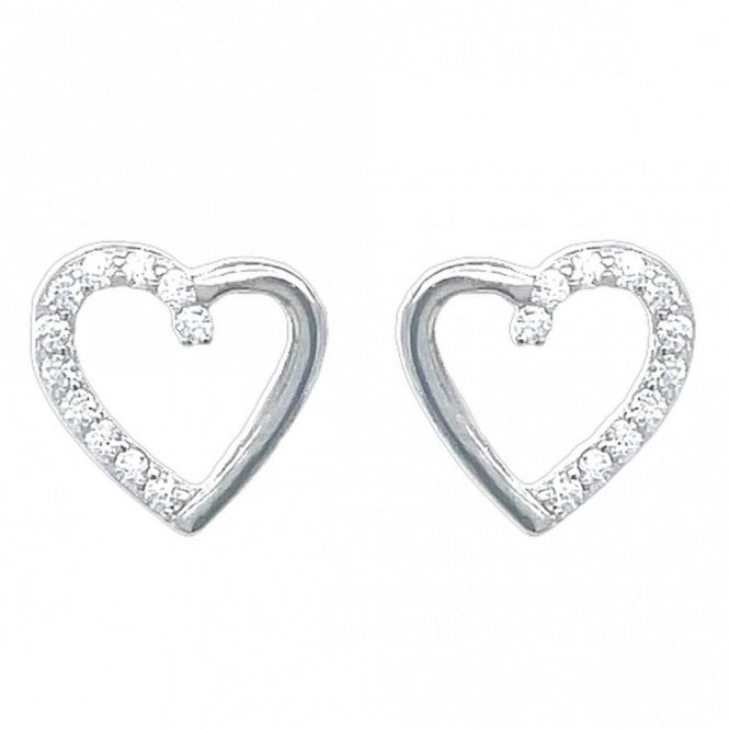 Faith Sterling Silver Sterling Silver Half Plain Half CZ Off Centre Heart Outline Stud Earrings 8x8mm