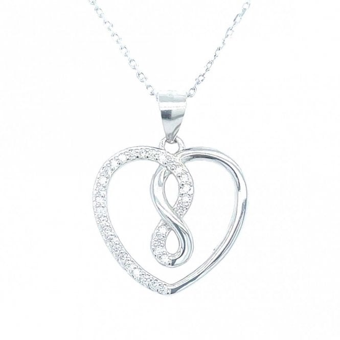 Faith Sterling Silver Sterling Silver Half Plain Half CZ Open Heart with Infinity Centre Necklace 17x18mm, 16-18