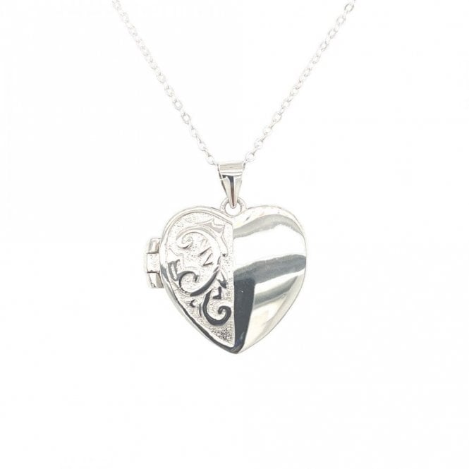Faith Sterling Silver Sterling Silver Half Plain, Half Patterned Heart Locket 19x19mm, 16-18