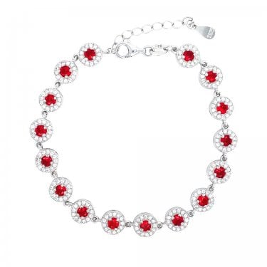 Sterling Silver January Birthstone CZ Halo Bracelet 7x7mm, 16.5+3.5cm