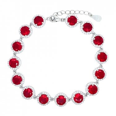 Sterling Silver January Birthstone CZ Halo Bracelet 9x9mm, 16.5+3cm