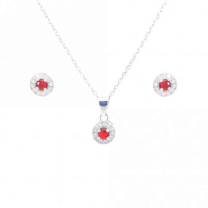 Faith Sterling Silver Sterling Silver January Birthstone CZ Halo Necklace & Earrings Set 7x7mm, 16-18