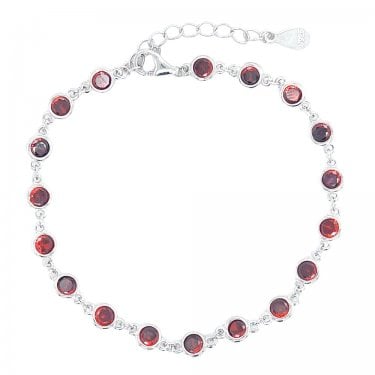 Sterling Silver January Birthstone CZ Rubover Bracelet 4x4mm, 15.5+3.5cm