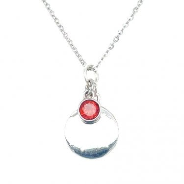 Sterling Silver January Birthstone Plain Disc Necklace 19x11mm, 16-18"