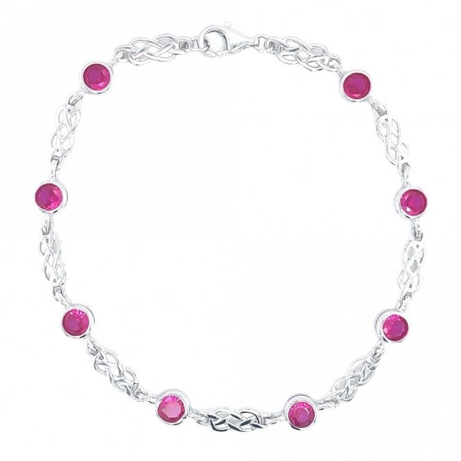 Faith Sterling Silver Sterling Silver July Birthstone CZ Celtic Design Bracelet 5x5mm, 18cm