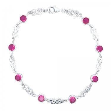 Sterling Silver July Birthstone CZ Celtic Design Bracelet 5x5mm, 18cm