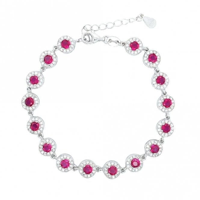 Faith Sterling Silver Sterling Silver July Birthstone CZ Halo Bracelet 7x7mm, 16.5+3.5cm