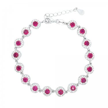 Sterling Silver July Birthstone CZ Halo Bracelet 7x7mm, 16.5+3.5cm