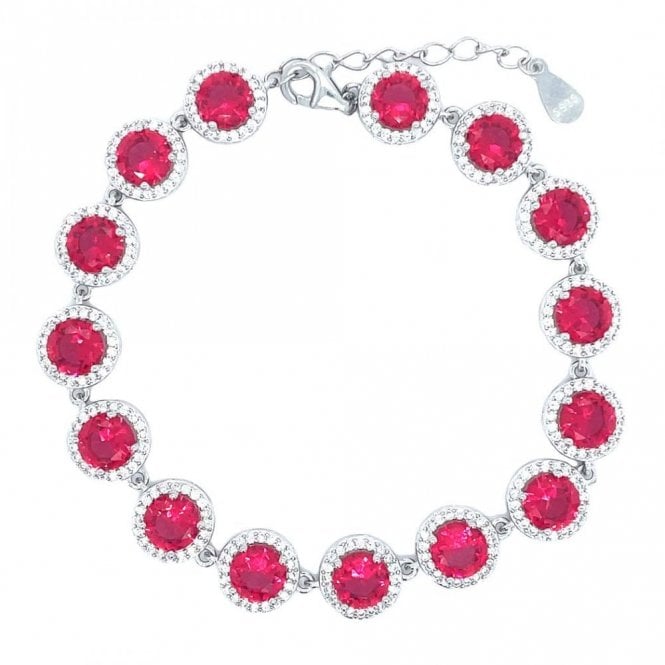 Faith Sterling Silver Sterling Silver July Birthstone CZ Halo Bracelet 9x9mm, 16.5+3cm