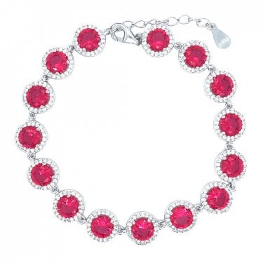 Sterling Silver July Birthstone CZ Halo Bracelet 9x9mm, 16.5+3cm