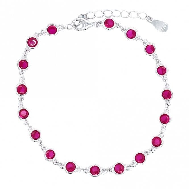 Faith Sterling Silver Sterling Silver July Birthstone CZ Rubover Bracelet 4x4mm, 15.5+3.5cm