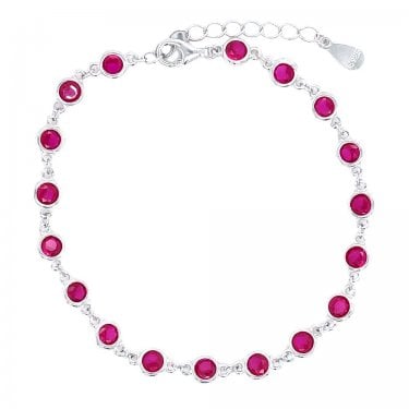 Sterling Silver July Birthstone CZ Rubover Bracelet 4x4mm, 15.5+3.5cm
