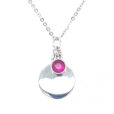Sterling Silver July Birthstone Plain Disc Necklace 19x11mm, 16-18"
