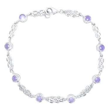 Sterling Silver June Birthstone CZ Celtic Design Bracelet 5x5mm, 18cm