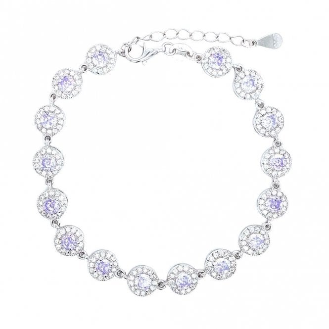Faith Sterling Silver Sterling Silver June Birthstone CZ Halo Bracelet 7x7mm, 16.5+3.5cm