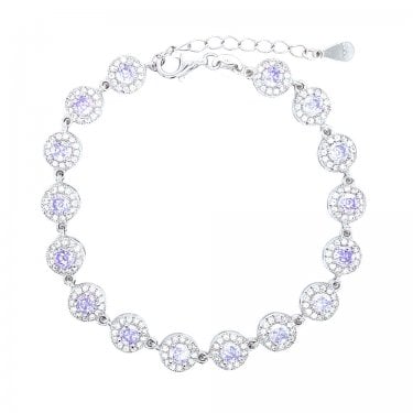 Sterling Silver June Birthstone CZ Halo Bracelet 7x7mm, 16.5+3.5cm