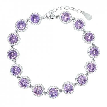 Sterling Silver June Birthstone CZ Halo Bracelet 9x9mm, 16.5+3cm
