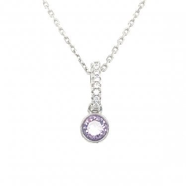 Sterling Silver June Birthstone CZ Necklace 13x4mm, 16-18"