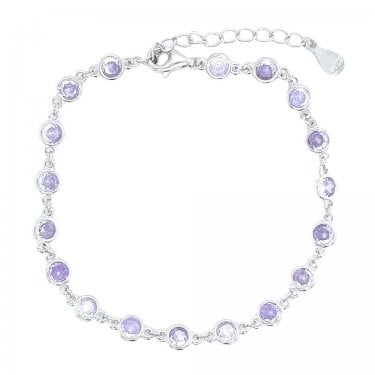 Sterling Silver June Birthstone CZ Rubover Bracelet 4x4mm, 15.5+3.5cm
