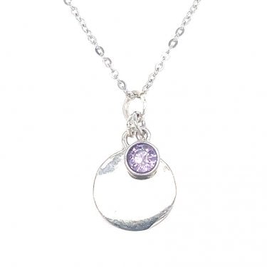 Sterling Silver June Birthstone Plain Disc Necklace 19x11mm, 16-18"