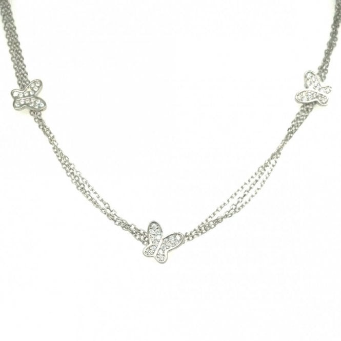 Faith Sterling Silver Sterling Silver Kids 3 Pave Butterfly Multi-Strand Extendable Necklace 42cm + 5cm