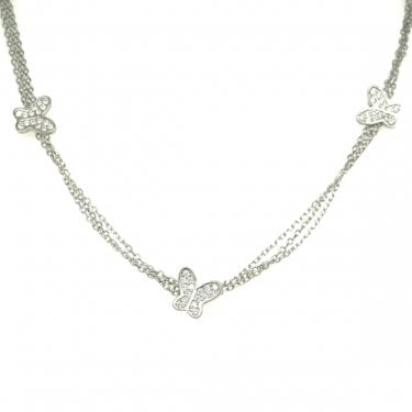 Sterling Silver Kids 3 Pave Butterfly Multi-Strand Extendable Necklace 42cm + 5cm