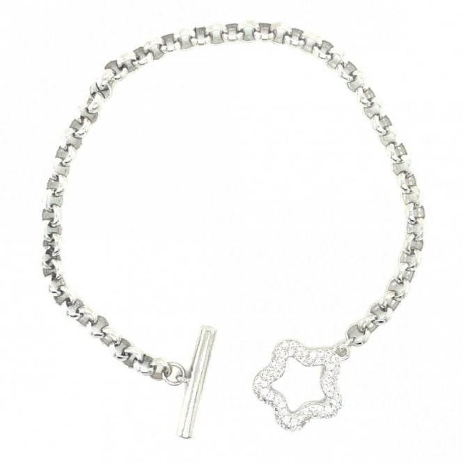 Faith Sterling Silver Sterling Silver Kids Belcher Link CZ Pave Open Star & T-Bar Bracelet 16+1.5cm