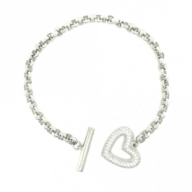 Faith Sterling Silver Sterling Silver Kids Belcher Link Pave Open Heart & T-Bar Bracelet 16+1.5cm