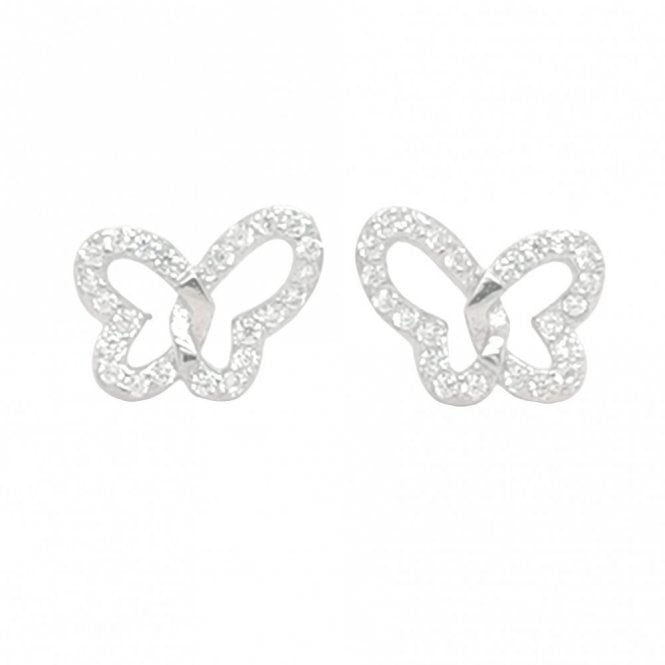 Faith Sterling Silver Sterling Silver Kids CZ Butterfly Outline 9x5mm Stud Earrings