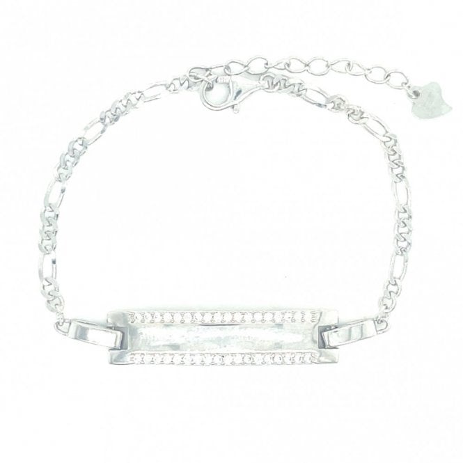 Faith Sterling Silver Sterling Silver Kids CZ Top & Bottom ID Figaro Bracelet 14+3.5cm