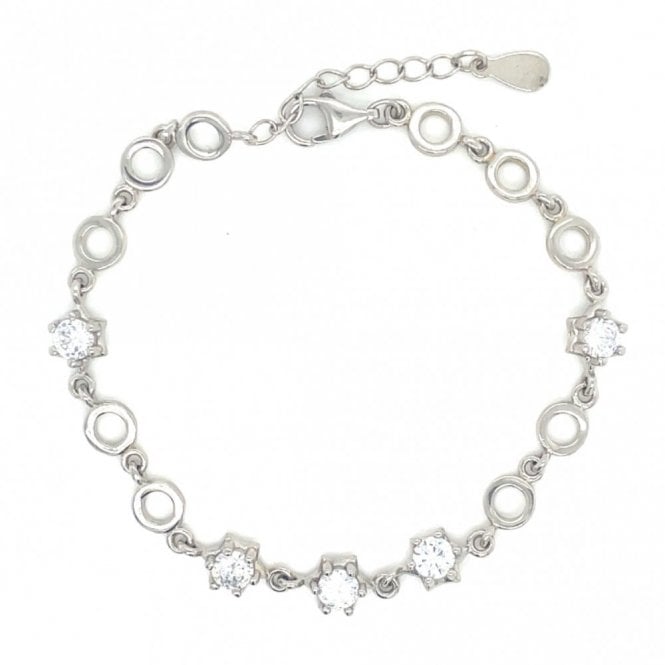 Faith Sterling Silver Sterling Silver Kids Open Plain Circle & CZ Star Link Bracelet 5x5mm, 14+3.5cm