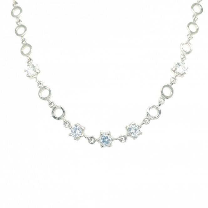 Faith Sterling Silver Sterling Silver Kids Open Plain Circle & CZ Star Link Extendable Necklace 34cm + 5.5cm