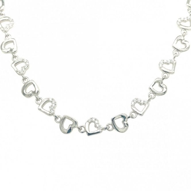 Faith Sterling Silver Sterling Silver Kids Part Plain Part CZ Open Heart Link Extendable Necklace 34.5cm + 5.5cm
