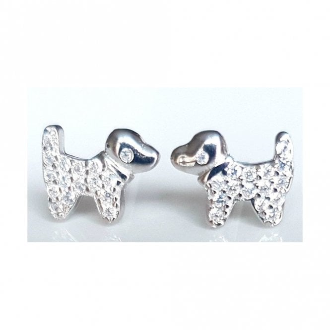 Faith Sterling Silver Sterling Silver Kids Plain Head & CZ Body Dog Stud 9mm x 8mm Earrings