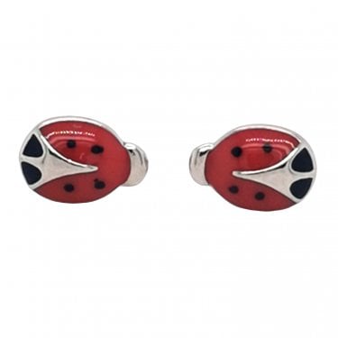 Sterling Silver Kids Red Ladybird with Part Plain Silver Back 7x10mm Stud Earrings